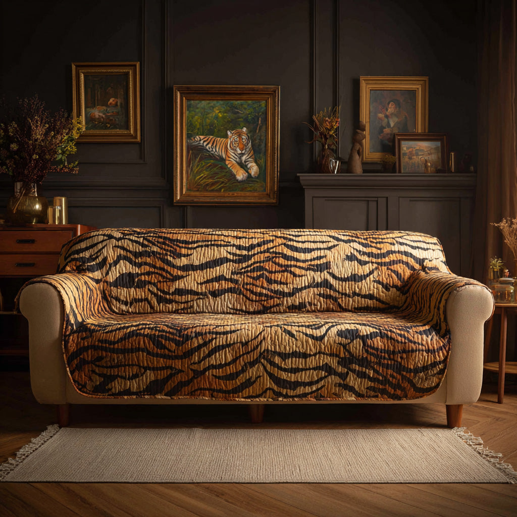 Midnight Tiger Quilted Sofa Cover Luxury Home Room Decor Gifts For Living Rooms - Tradiviet