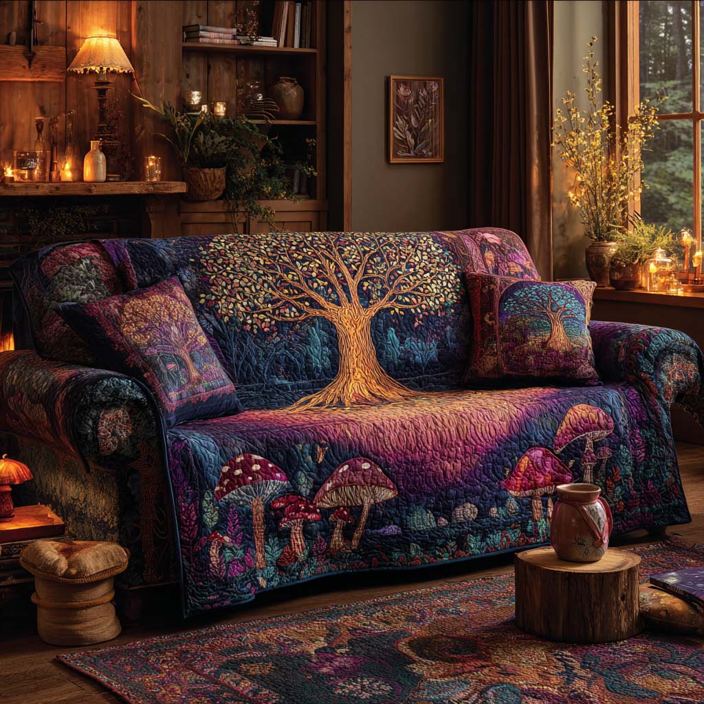 Midnight Tree of Life Quilted Sofa Cover Interior Room Decor Gift For Room Lovers - Tradiviet