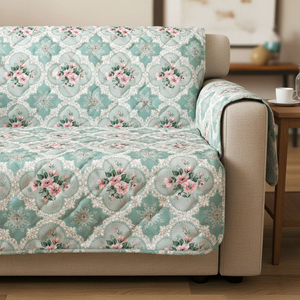 Mint Rose Quilted Sofa Cover Seat Covers For Couches Gifts For Expecting Mothers - Tradiviet