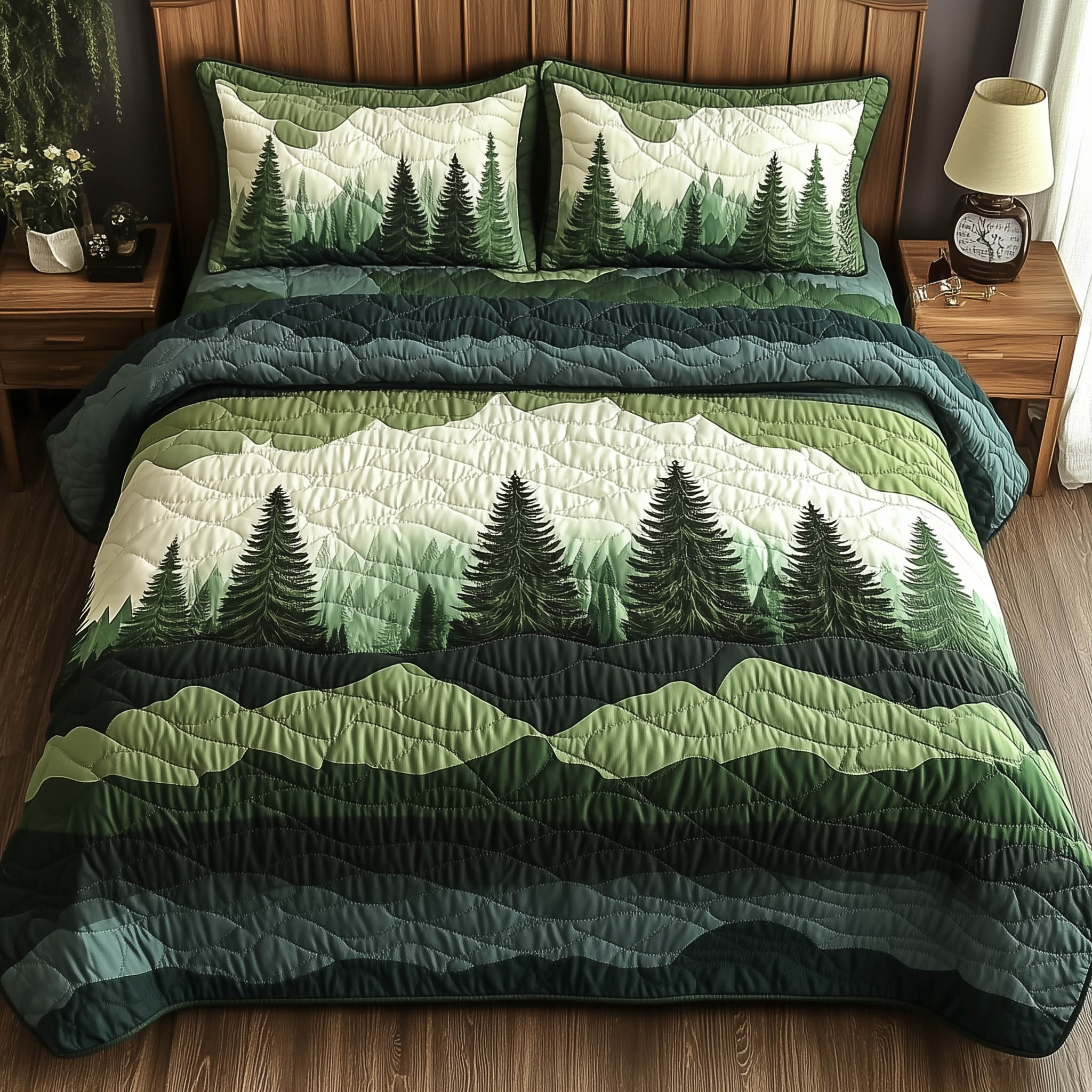 Misty Forest Mountain Quilted Bedding Set Misty Forest Aura Gift For Mountain Lovers - Tradiviet