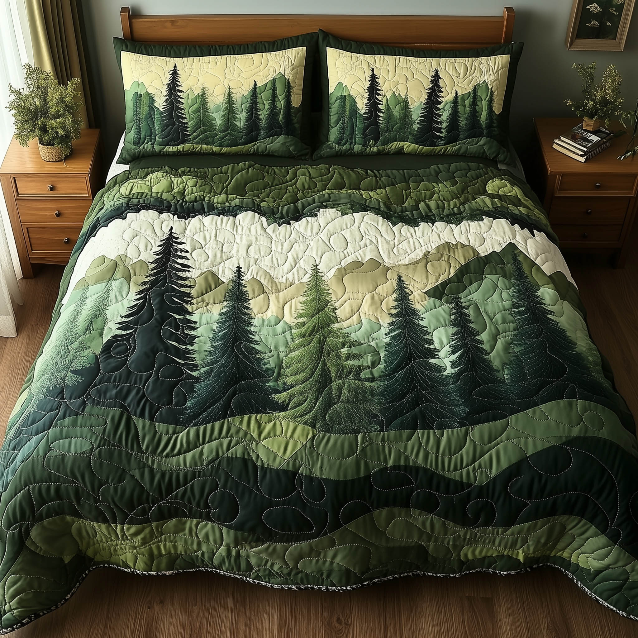 Misty Forest Mountain Quilted Bedding Set Misty Forest Nest Gift For Misty Lovers - Tradiviet