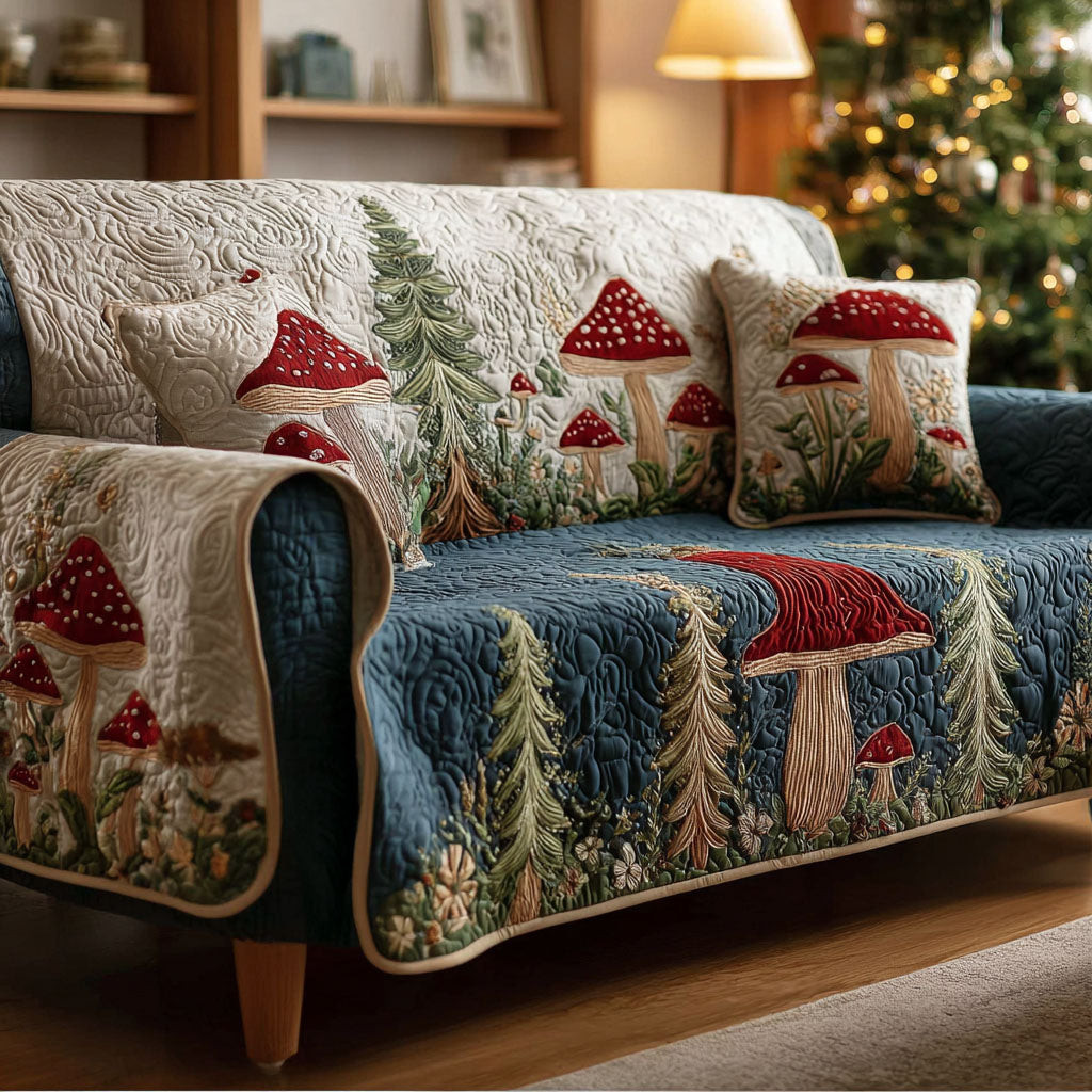 Misty Woodland Quilted Sofa Cover Christmas Living Room Decor Christmas Presents - Tradiviet