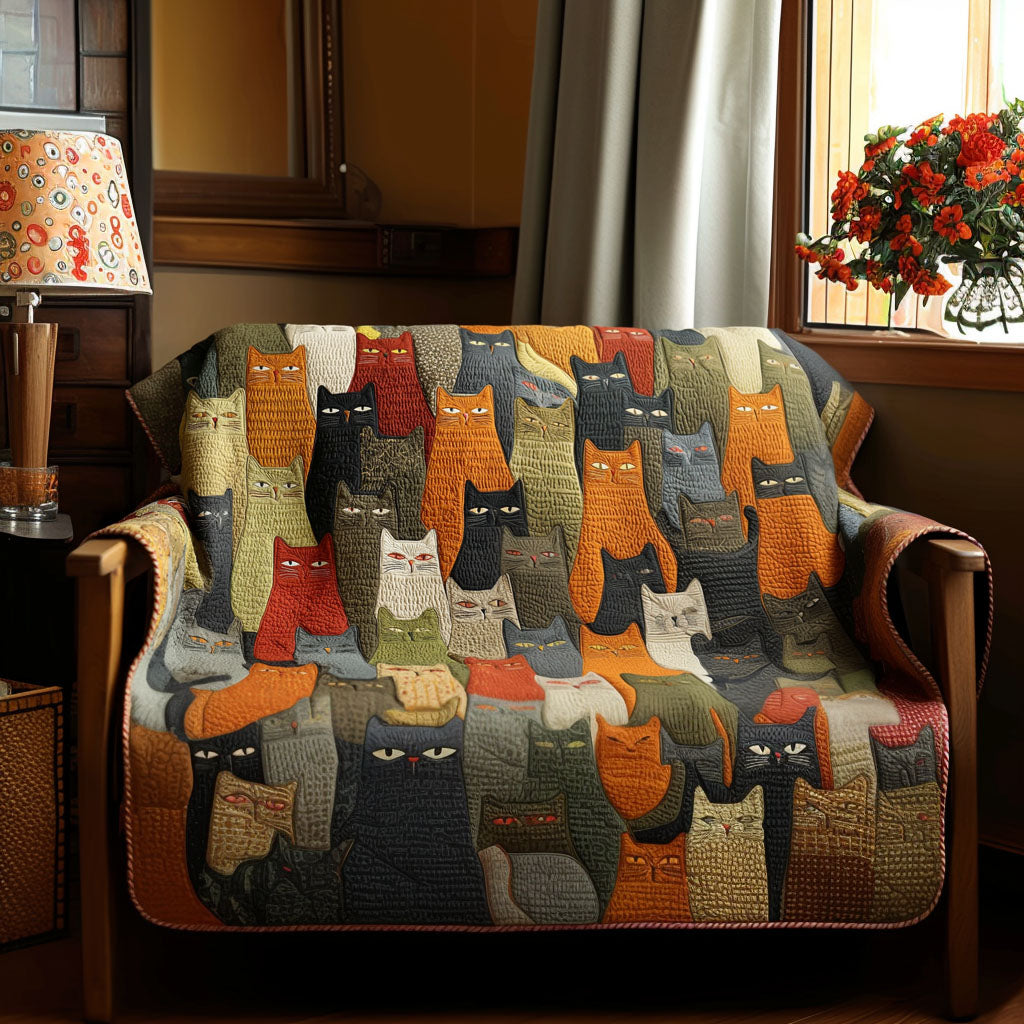 Modern Feline Quilted Sofa Cover Warm Room Decor Gift For Living Room - Tradiviet