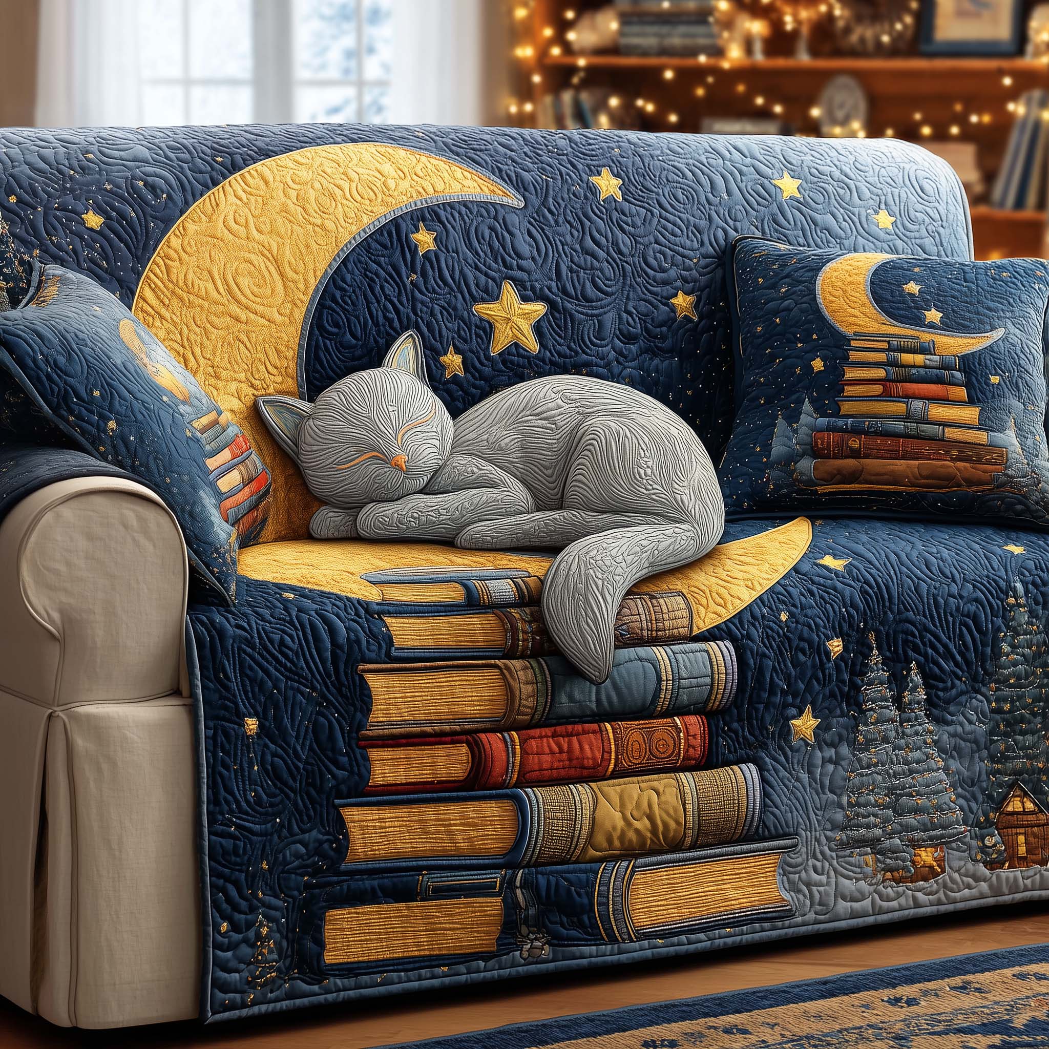 Moon Cat Quilted Sofa Cover Cat Home Couch Cover New Home Gift Ideas - Tradiviet