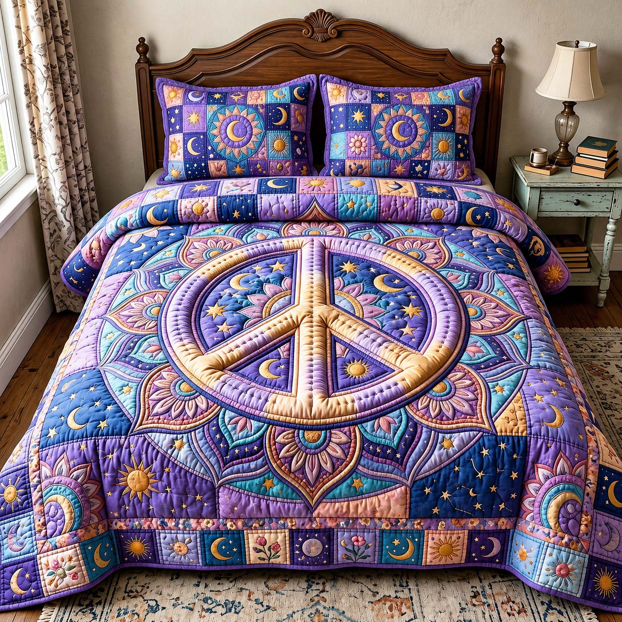 Moonlight Peace Quilted Bedding Set Moonlight Peace Collection Gift For Moonlight Peace - Tradiviet
