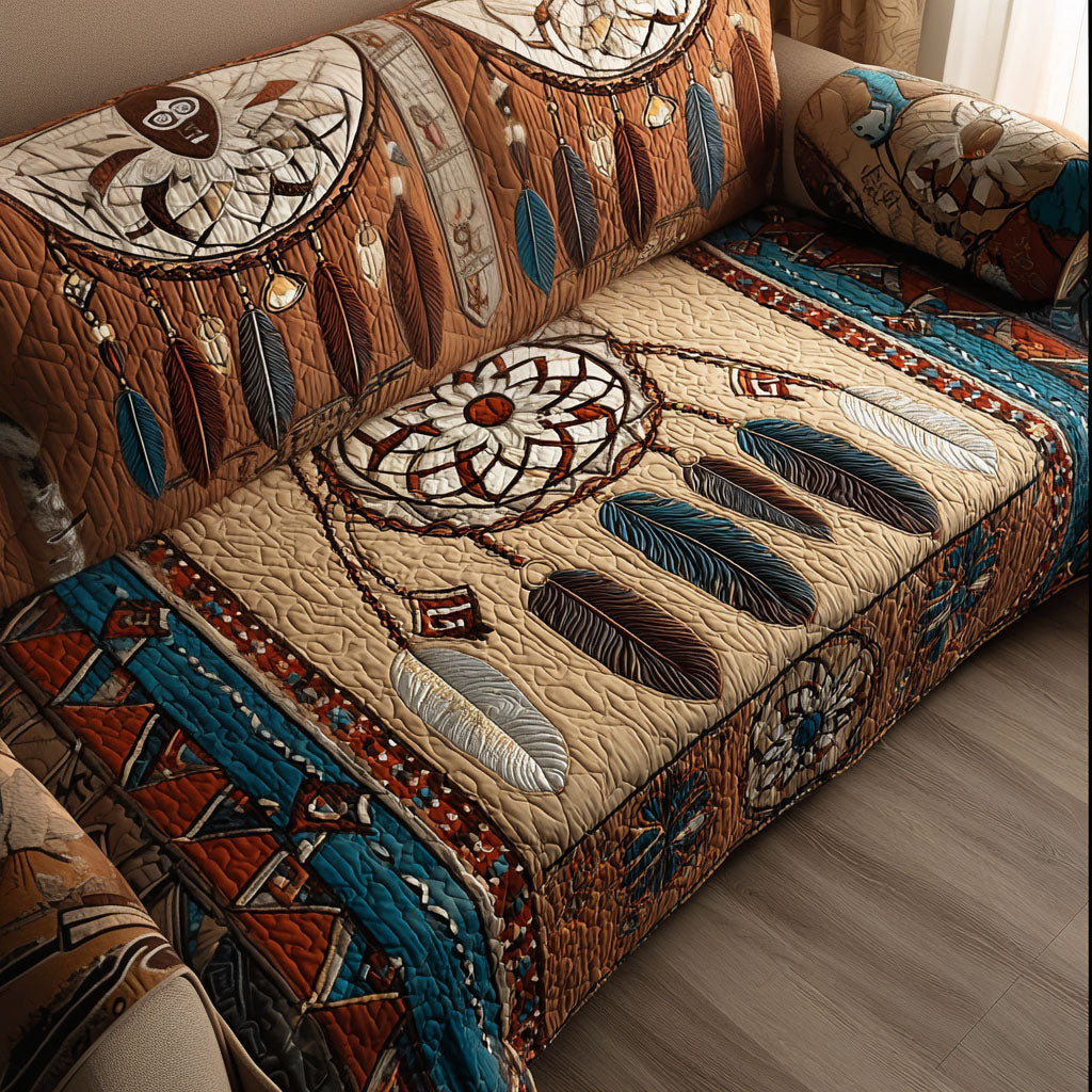 Moonlit Catcher Quilted Sofa Cover Furniture Protectors For Sofas Native American Themed Gifts - Tradiviet