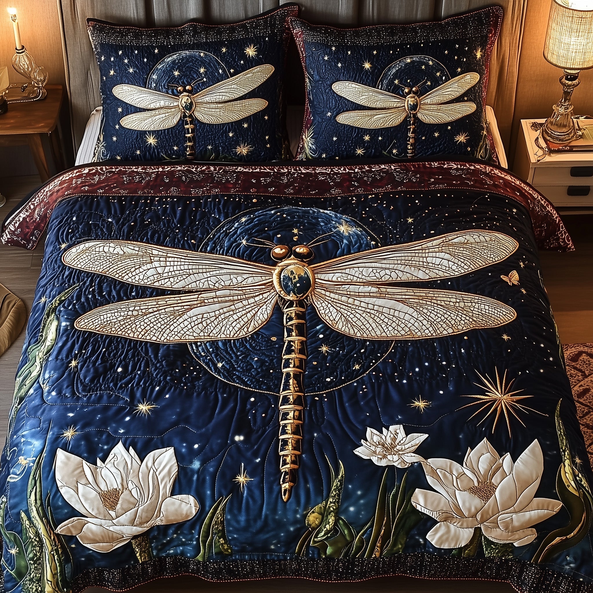 Moonlit Dragonfly Quilted Bedding Set Moonlit Dragonfly Accent Gift For Moonlit - Tradiviet