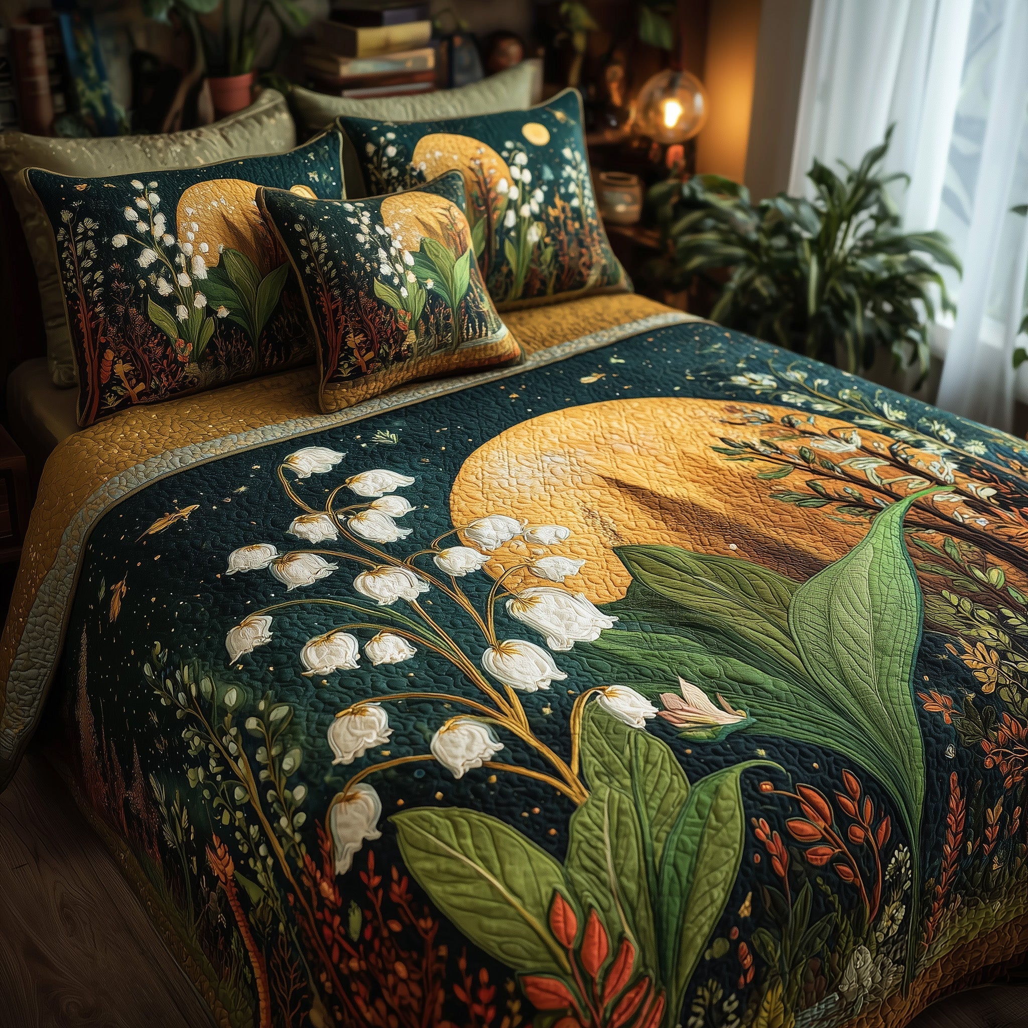 Moonlit Lily Of The Valley Quilted Bedding Set Moonlit Lily Lake Gift For Moonlit Valley - Tradiviet