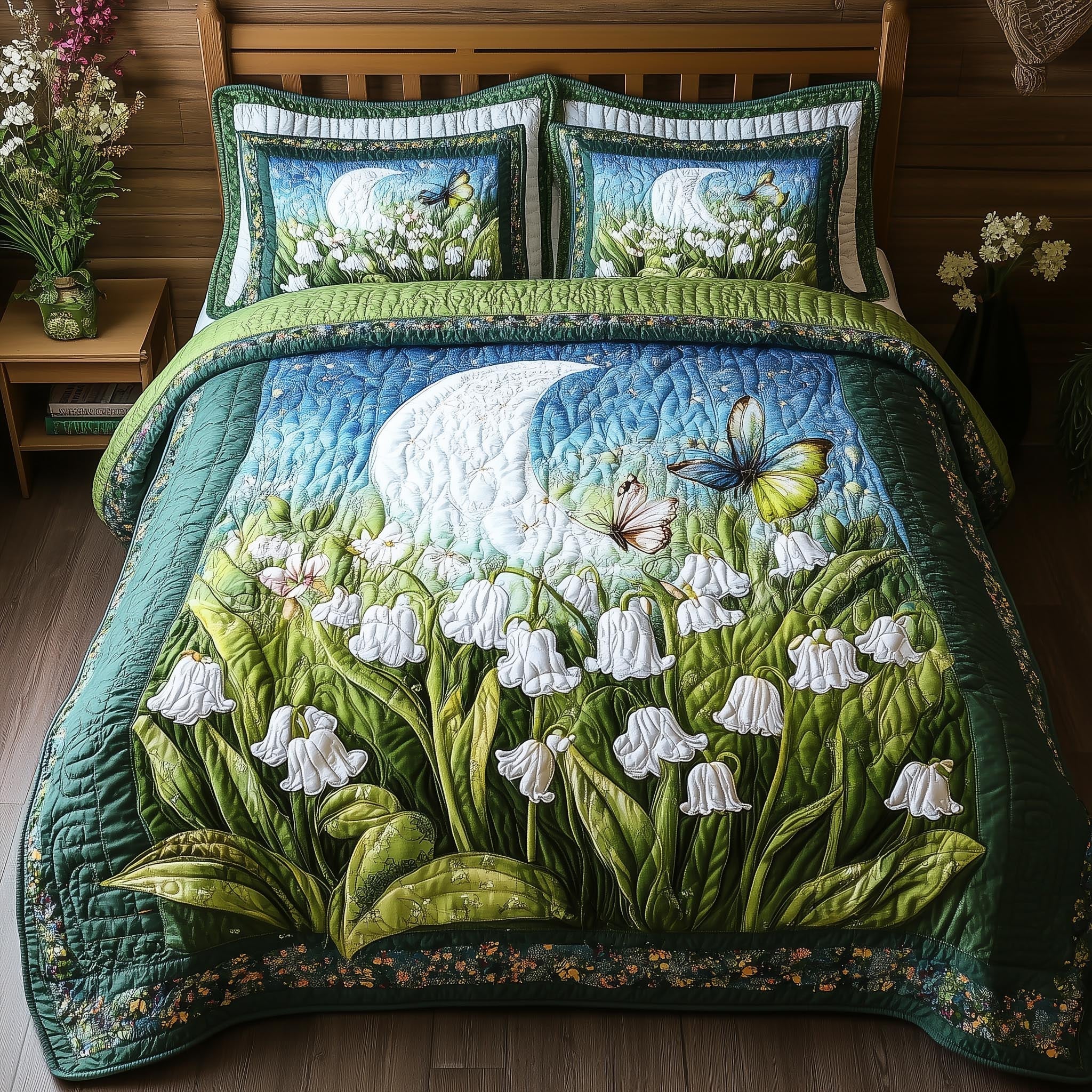 Moonlit Lily Quilted Bedding Set Moonlit Lily Space Gift For Moonlit Lily - Tradiviet