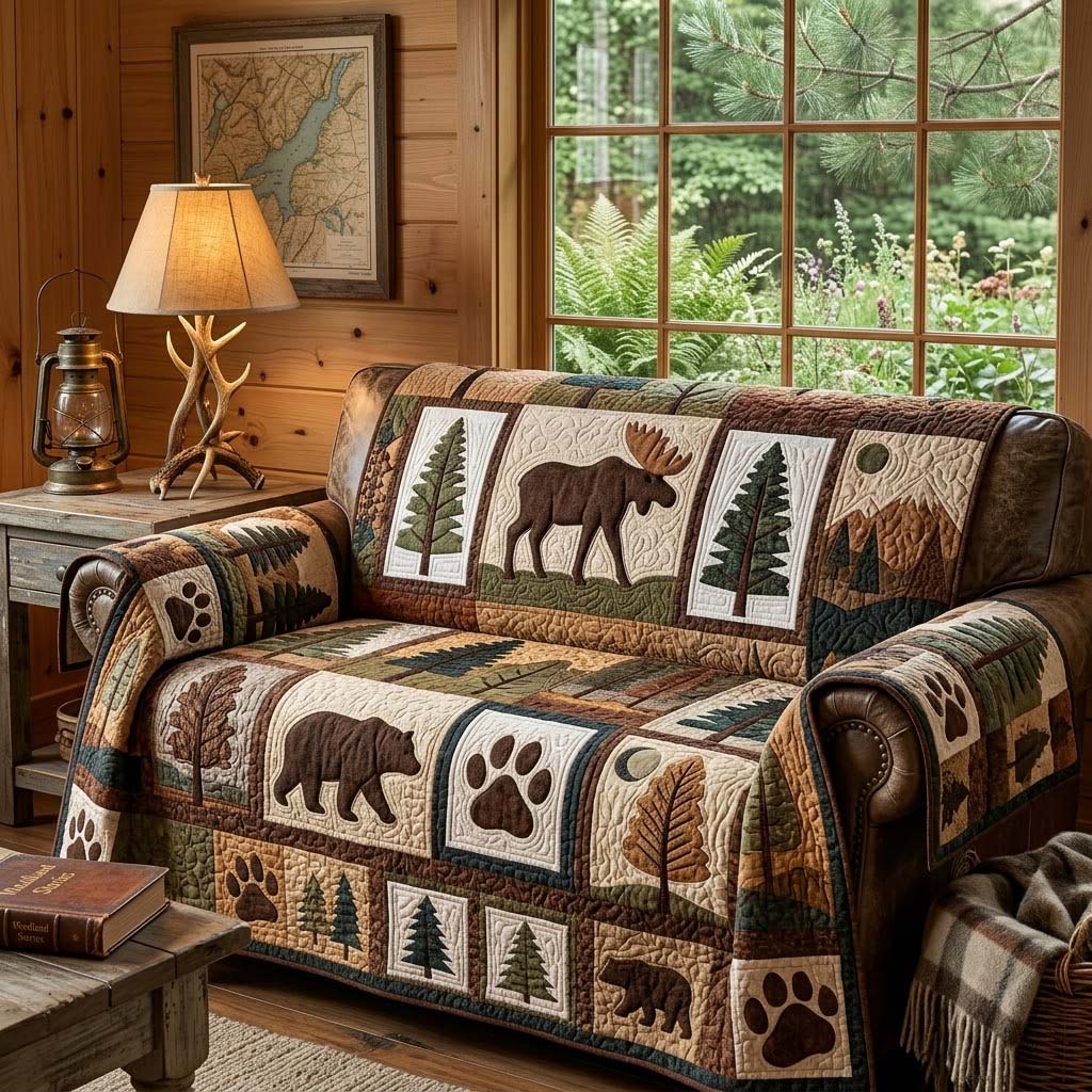 Moose Cabin Living Quilted Sofa Cover Room Room Decor Ideas Gift For Room Lovers - Tradiviet