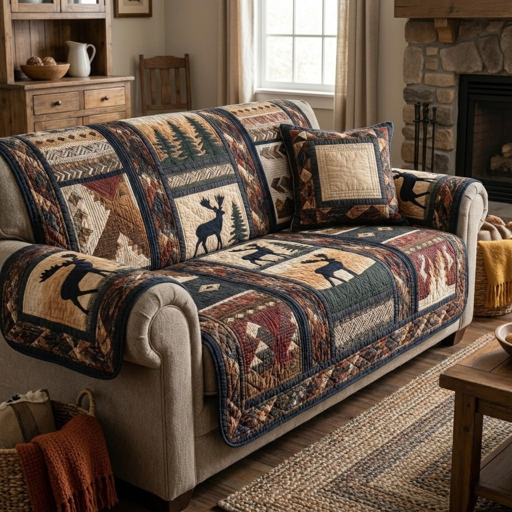 Moose Lodge Quilted Sofa Cover Cool Couch Covers Bear Lovers Gifts For Him - Tradiviet