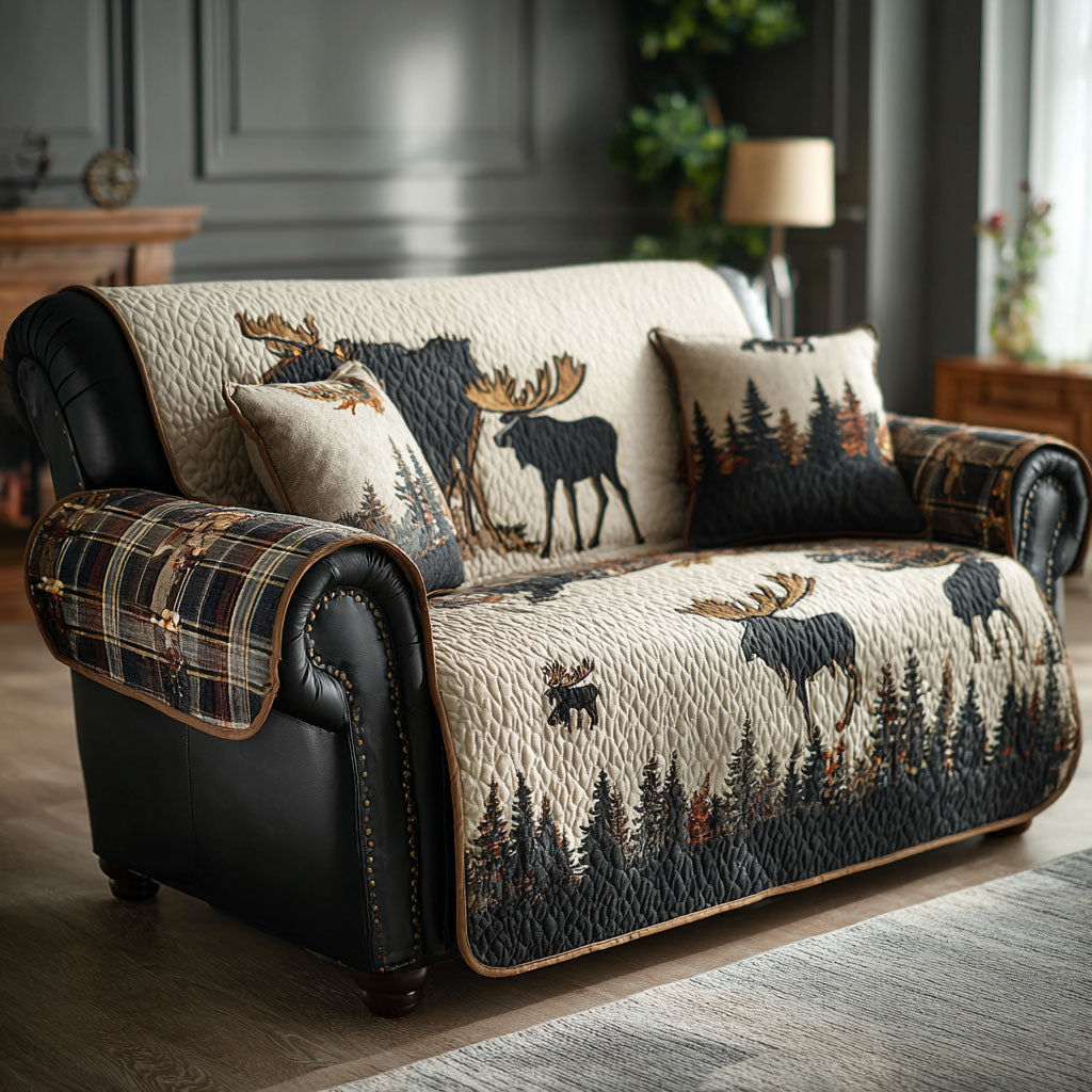 Moose Meadow Quilted Sofa Cover Shelf Room Decor Present For New Home - Tradiviet