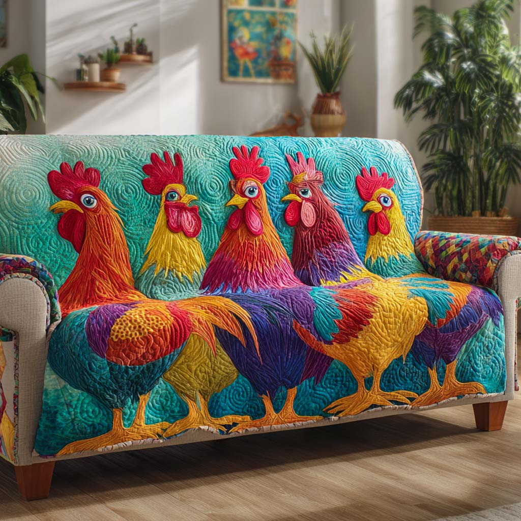Morning Parade Quilted Sofa Cover Indoor Decor Gifts For Chicken Owners - Tradiviet