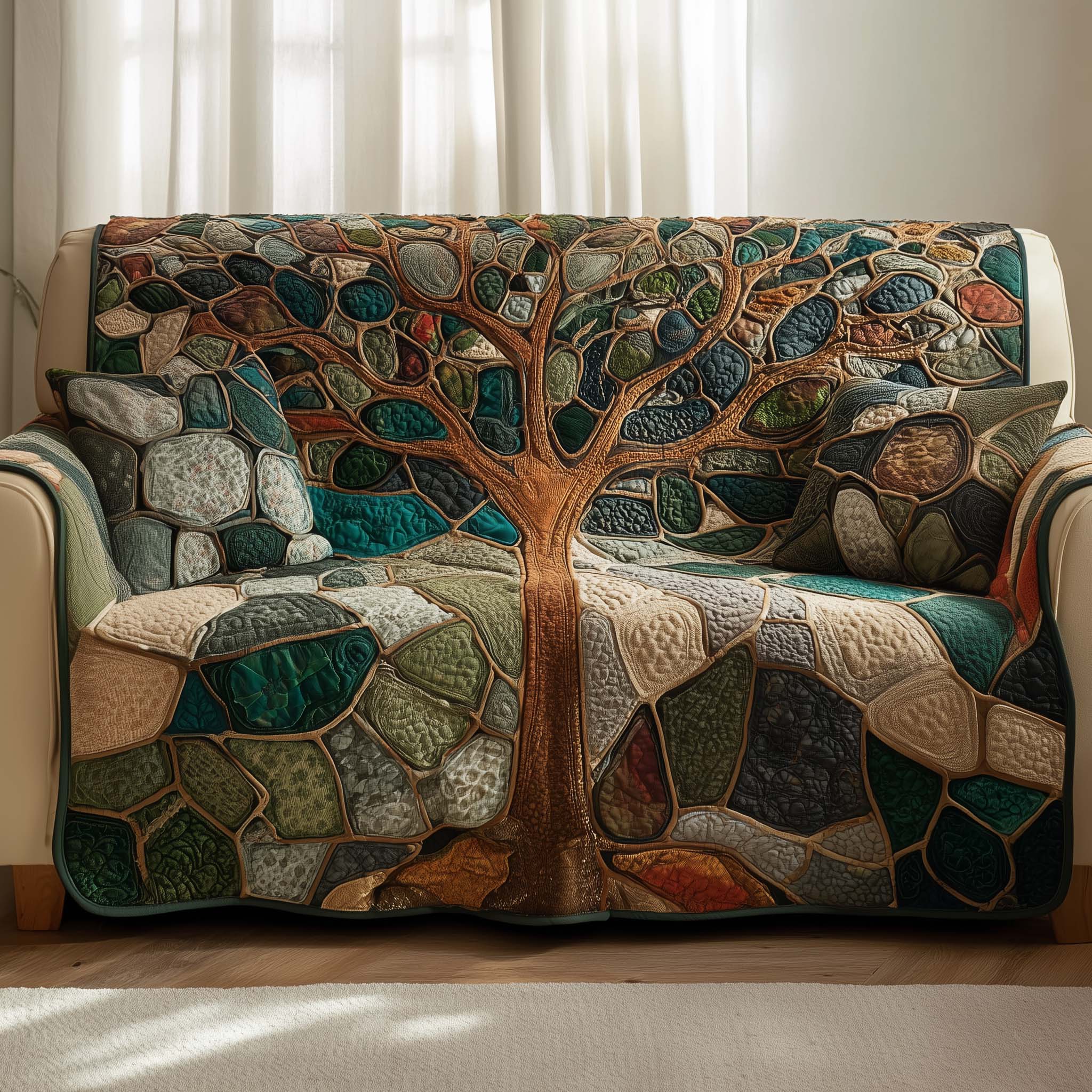 Mosaic Roots Quilted Sofa Cover Forest Home Couch Cover Cozy Home Decor Gifts - Tradiviet
