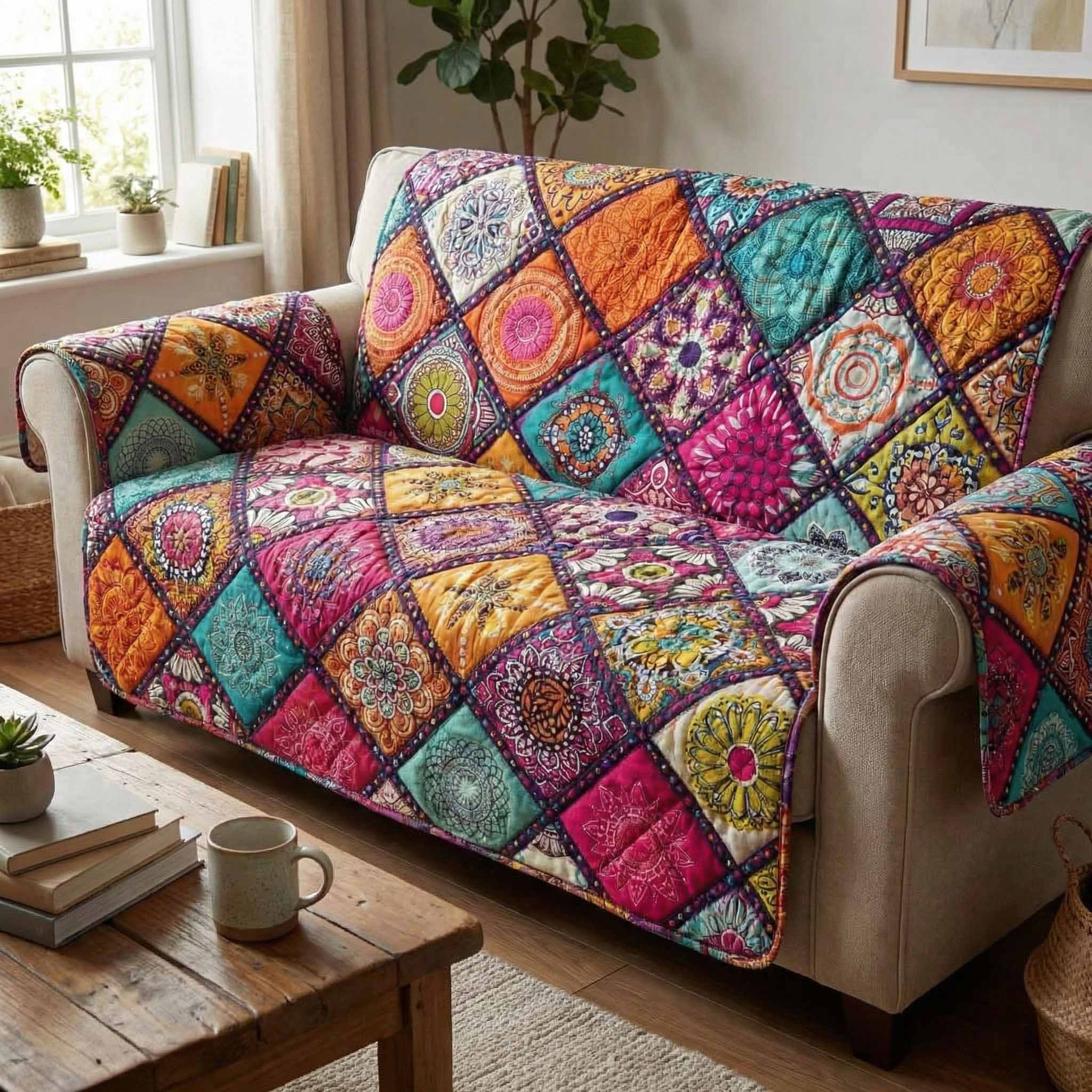 Mosaic Vibes Quilted Sofa Cover Sofa Seat Protector Good Gifts For Mom Birthday - Tradiviet