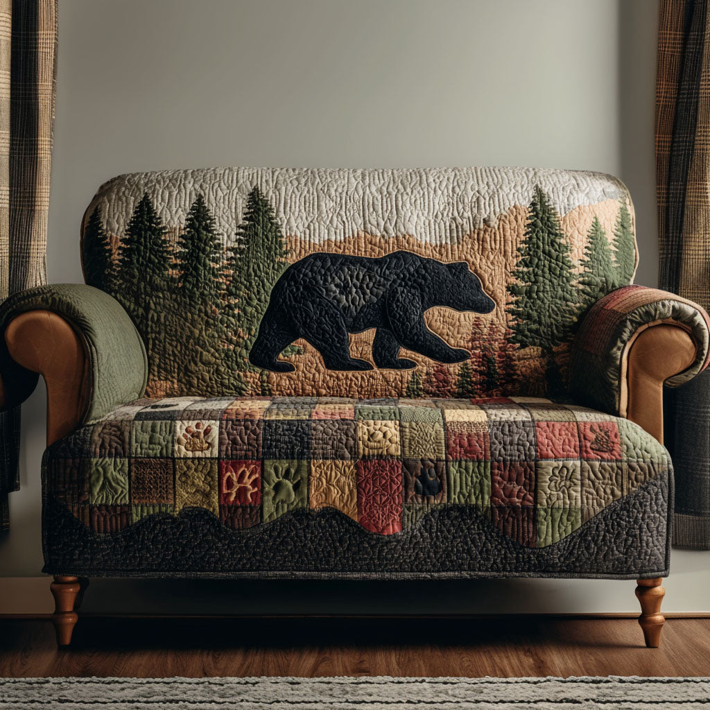 Mossy Pine Bear Quilted Sofa Cover Seasonal Home Room Decor Bear Gifts For Men - Tradiviet