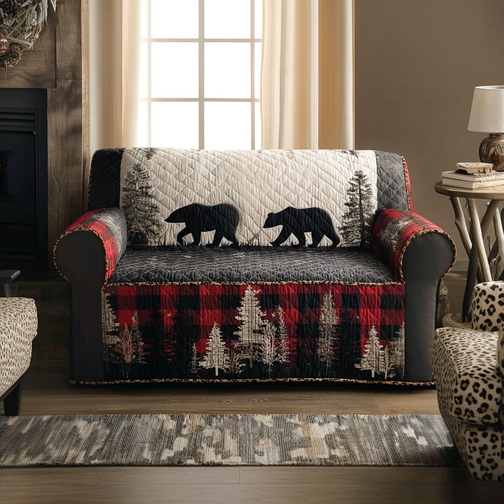 Mountain Bear Quilted Sofa Cover Boho Home Room Decor Cute Bear Lover Presents - Tradiviet