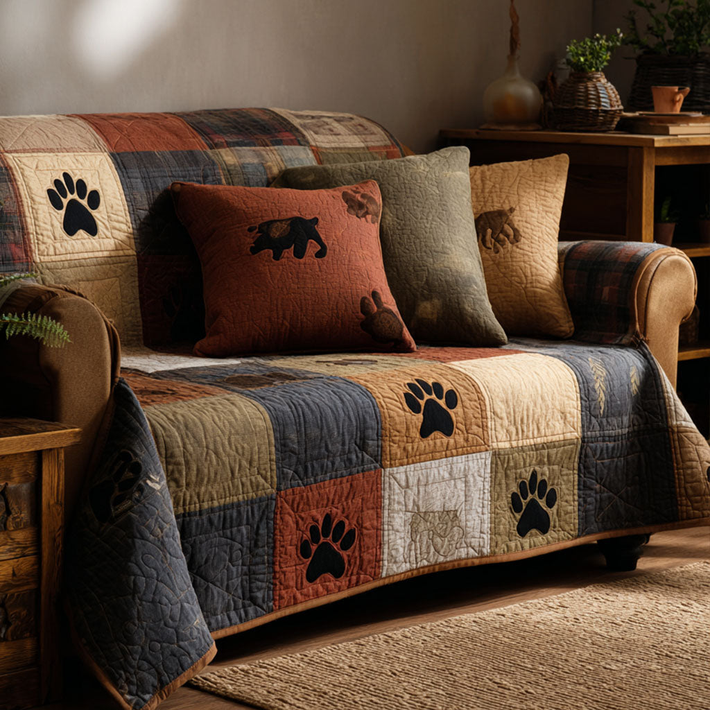 Mountain Bear Quilted Sofa Cover Cozy Room Decor Gifts For Bear Lovers - Tradiviet