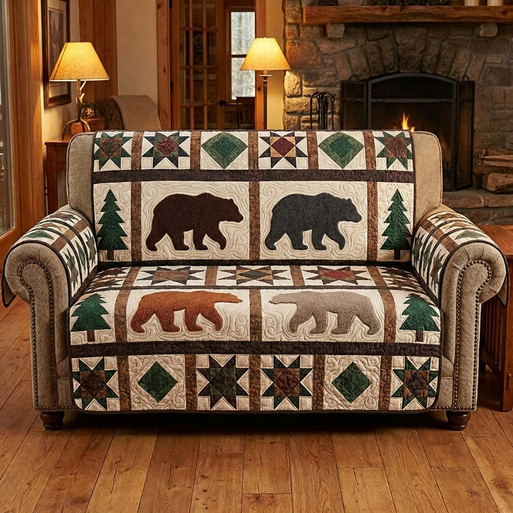 Mountain Bear Quilted Sofa Cover Seasonal Room Decor Cool Bear Lover Presents - Tradiviet