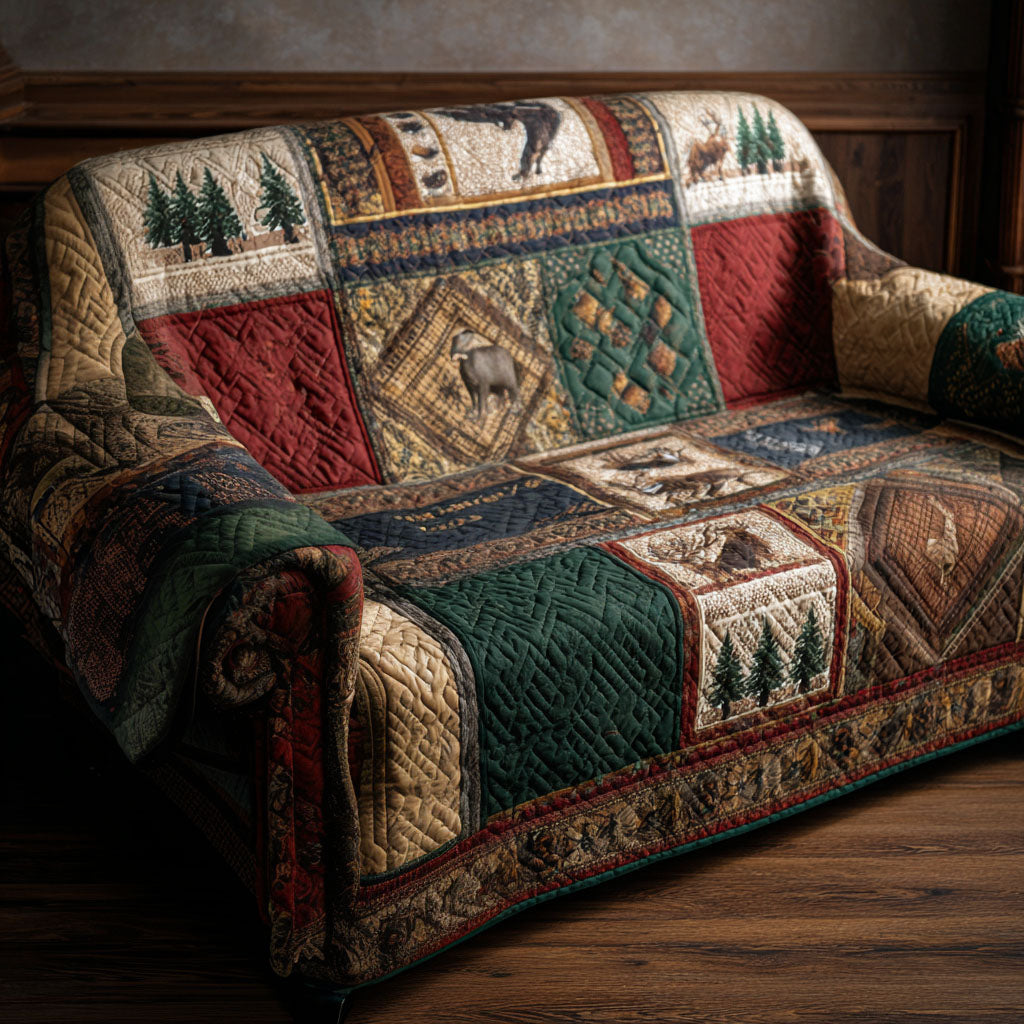 Mountain Cabin Memories Quilted Sofa Cover Natural Home Room Decor Cozy Living Gift Ideas - Tradiviet