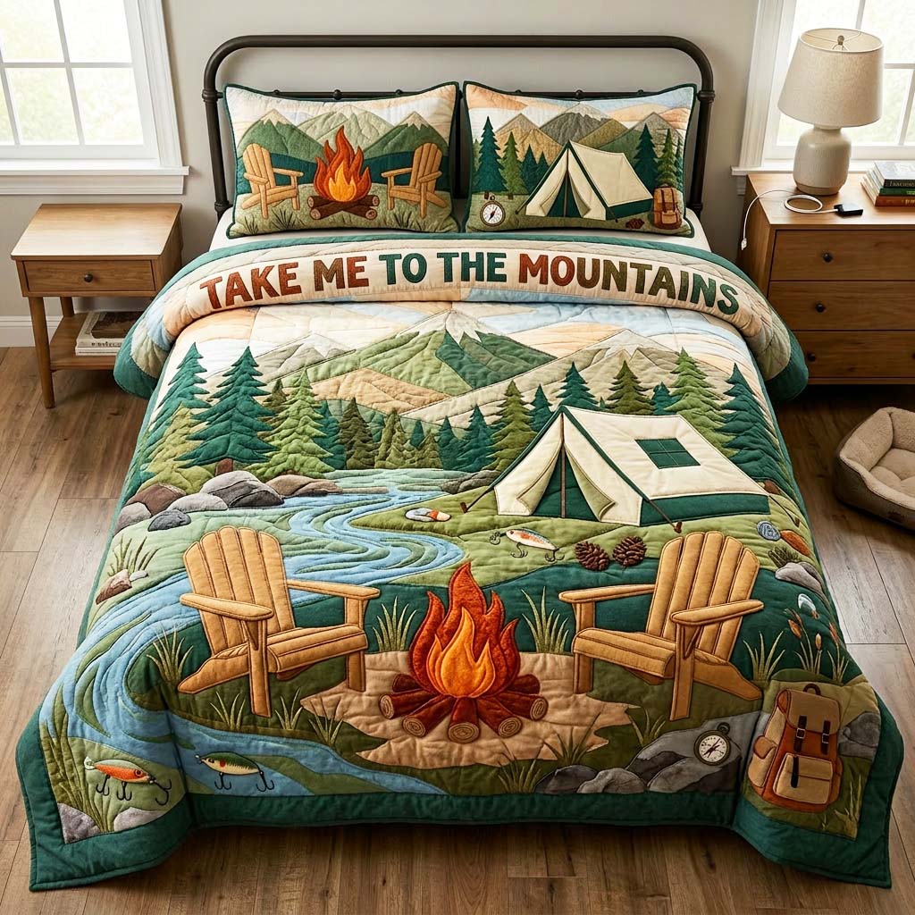 Mountain Campfire Quilted Bedding Set Mountain Campfire Inspiration Gift For Mountain Campfire - Tradiviet
