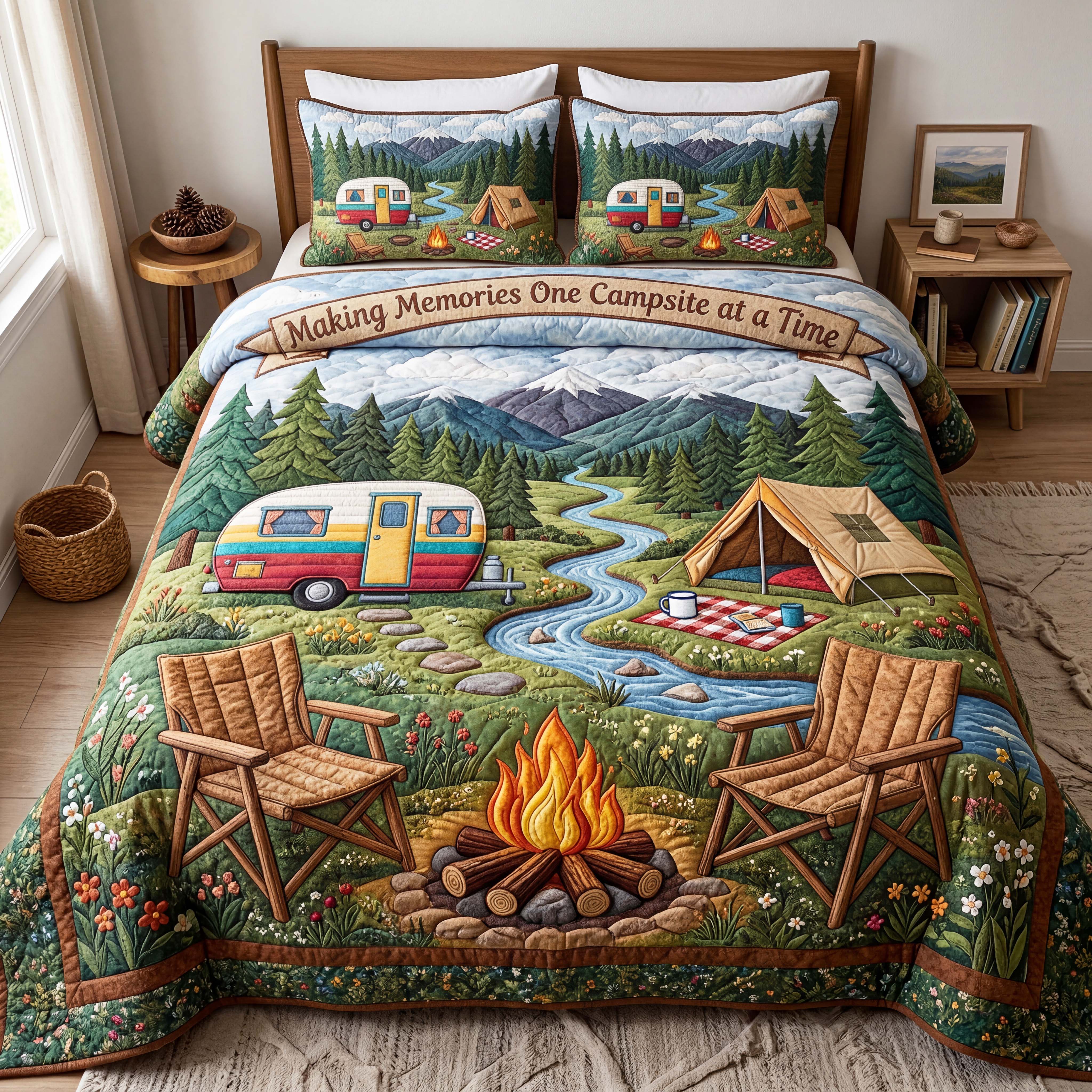 Mountain Campsite Quilted Bedding Set Mountain Campsite Nautical Gift For Mountain Campsite - Tradiviet