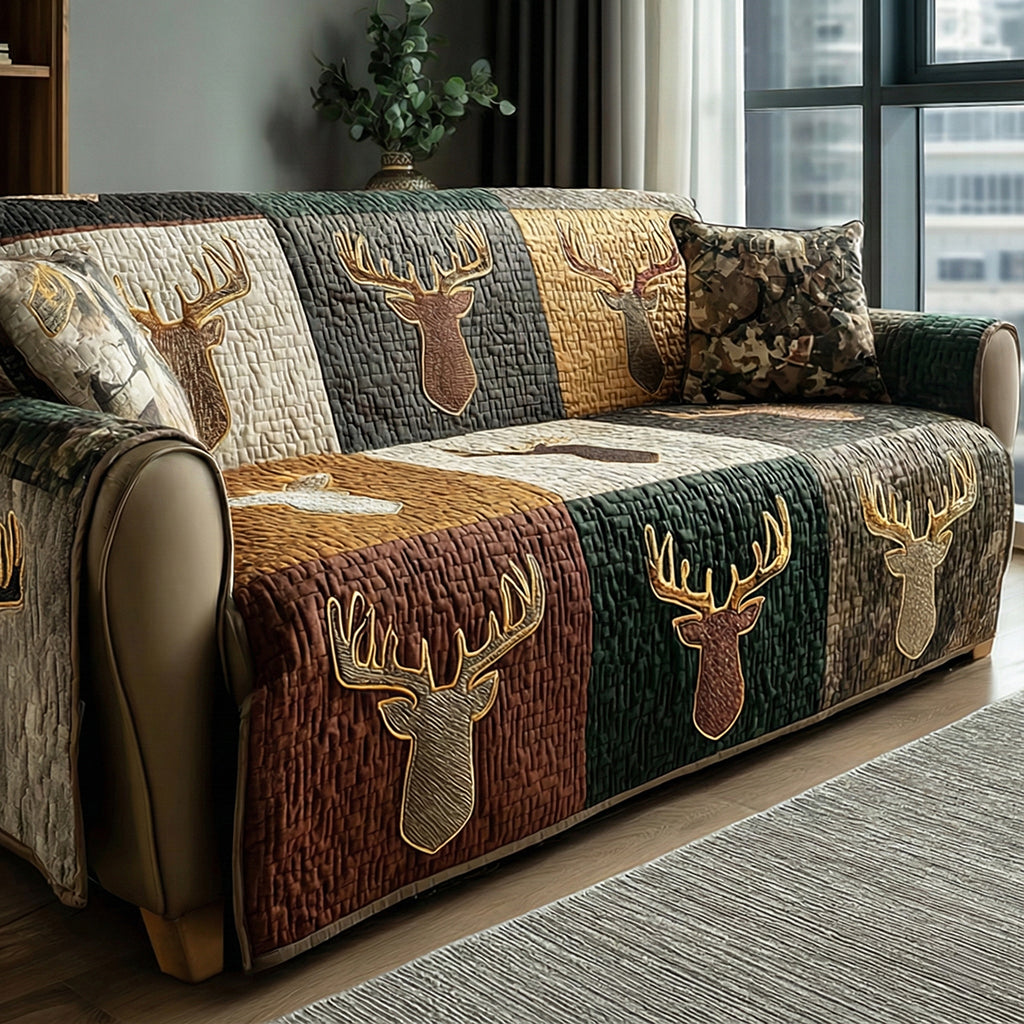 Mountain Crest Deer Quilted Sofa Cover Indoor Room Decor Gifts For Hunters - Tradiviet