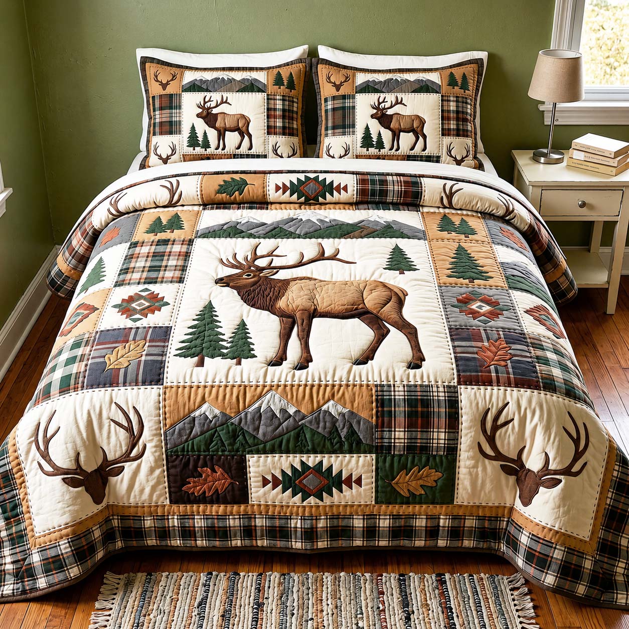 Mountain Elk Quilted Bedding Set Mountain Elk Display Gift For Mountain Elk - Tradiviet