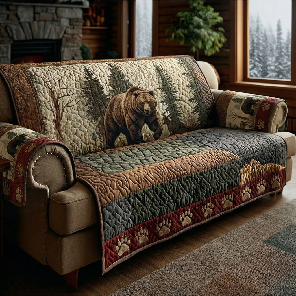 Mountain Grizzly Watch Quilted Sofa Cover Chic Home Room Decor Gift For New Homeowners - Tradiviet