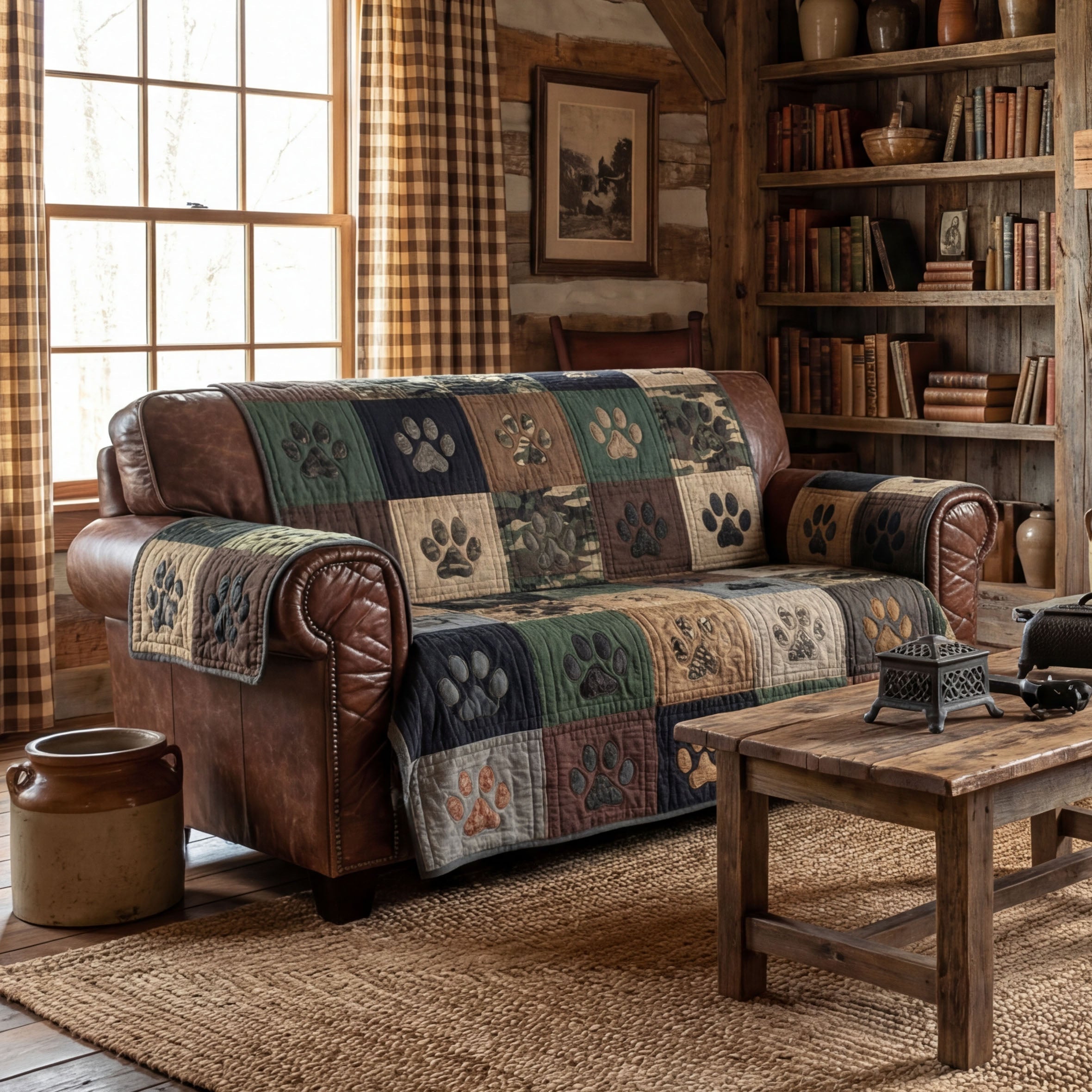 Mountain Lodge Paw Quilted Sofa Cover Natural Home Room Decor Present For House Lovers - Tradiviet