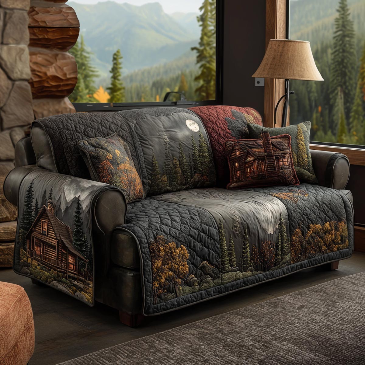 Mountain Lodge Quilted Sofa Cover Aesthetic Room Decor Gifts For Home Decor - Tradiviet