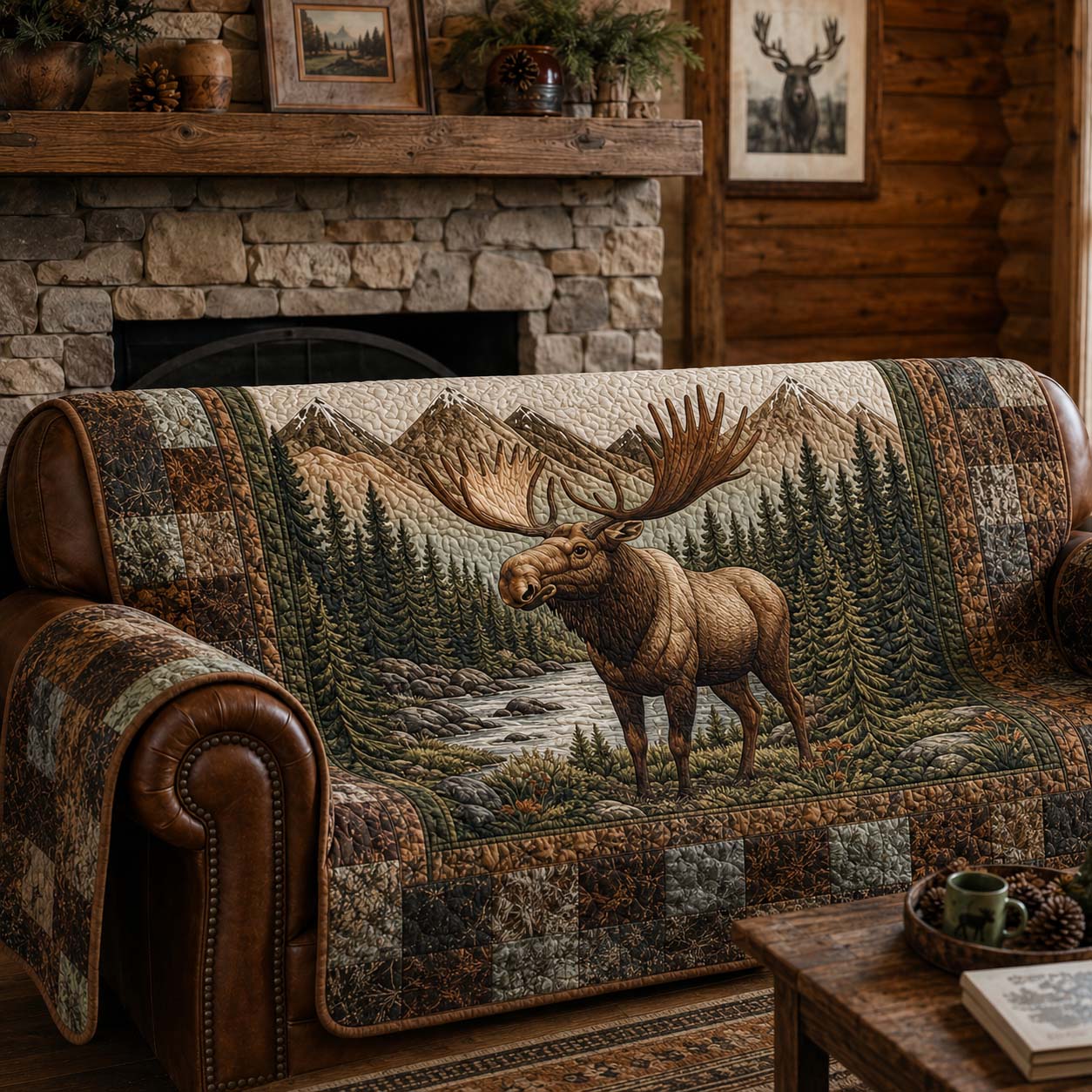 Mountain Moose Quilted Sofa Cover Luxury Home Room Decor Unique Home Decor Gifts - Tradiviet