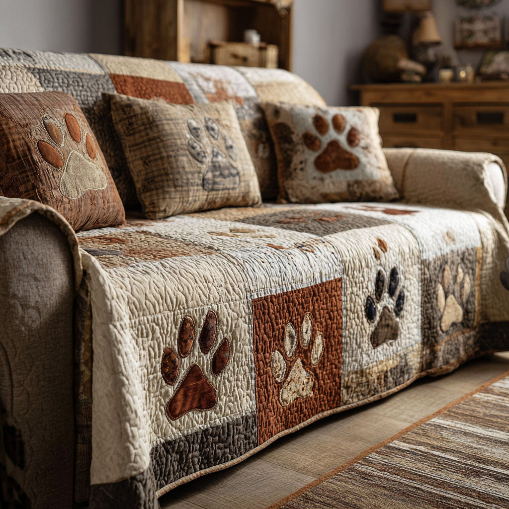 Mountain Paws Quilted Sofa Cover Rustic Home Room Decor Gift For New Homeowners - Tradiviet