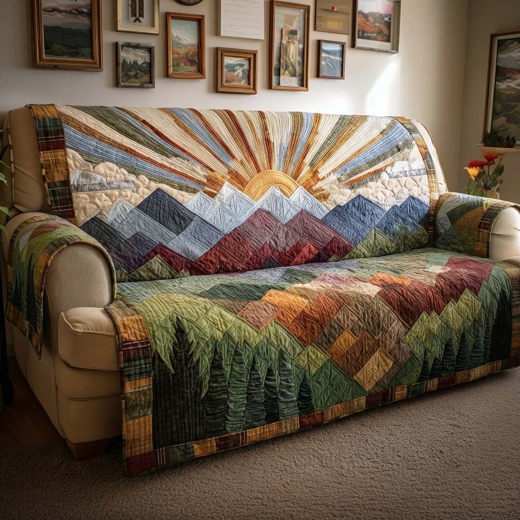 Mountain Quilted Sofa Cover Southwest Home Couch Cover Gift For Cozy Spaces - Tradiviet