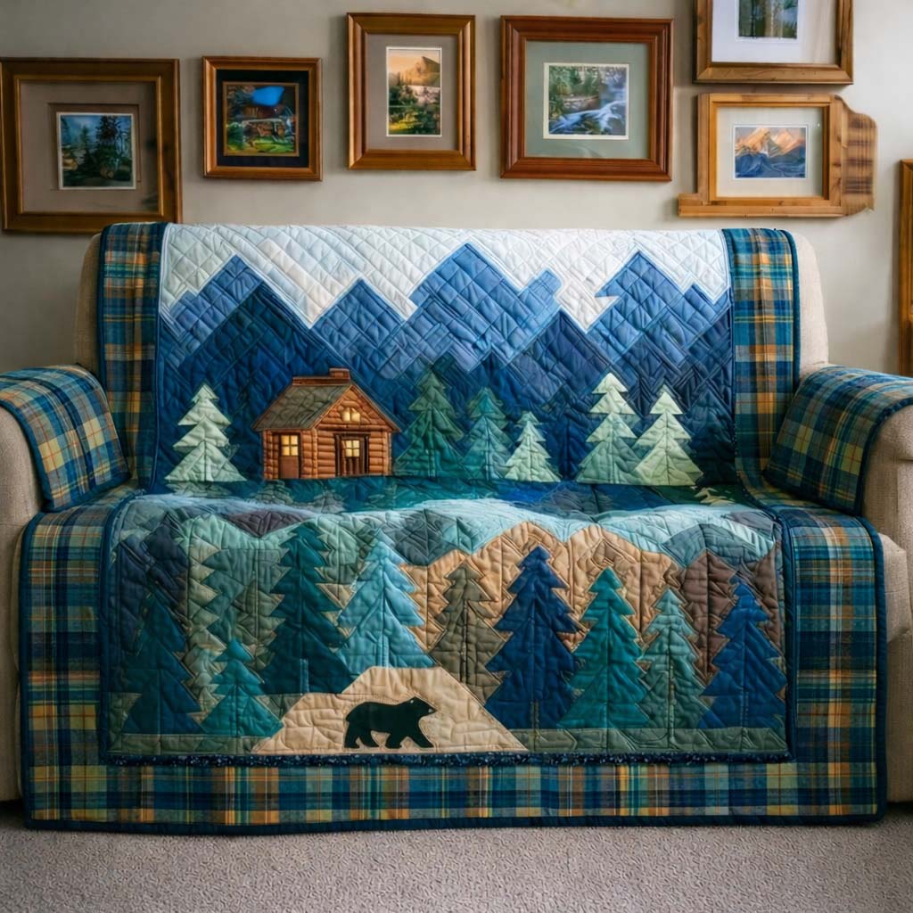 Mountain Quilted Sofa Cover Southwest Home Couch Cover Gift For Living Room - Tradiviet