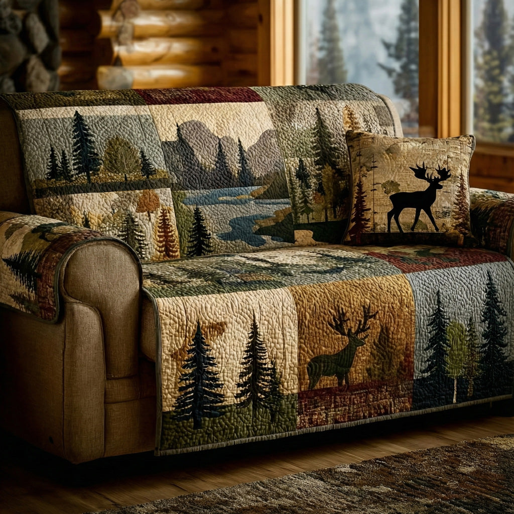 Mountain River Elk Quilted Sofa Cover Classic Home Room Decor Home Gifts For Her - Tradiviet