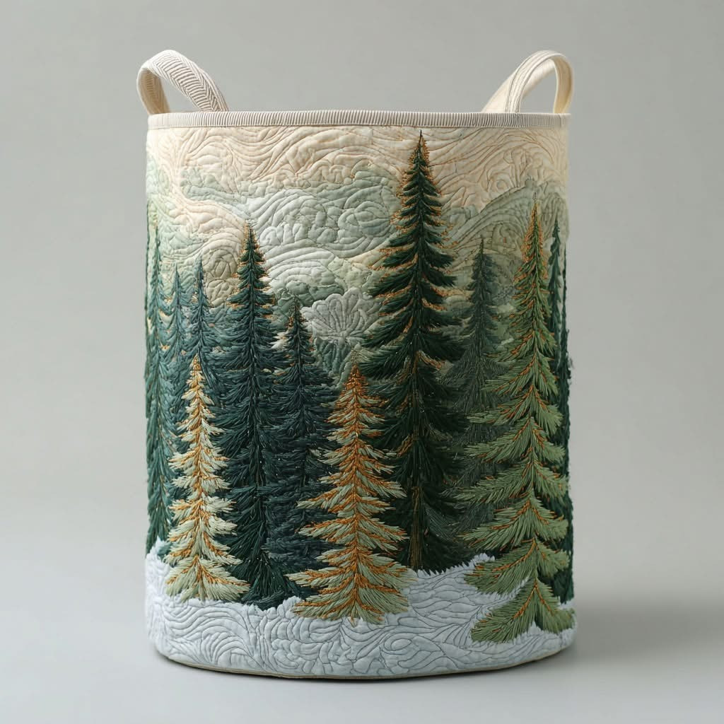Mountain View Quilted Laundry Basket Forest Scene Storage Basket Laundry Room Decorations - Tradiviet