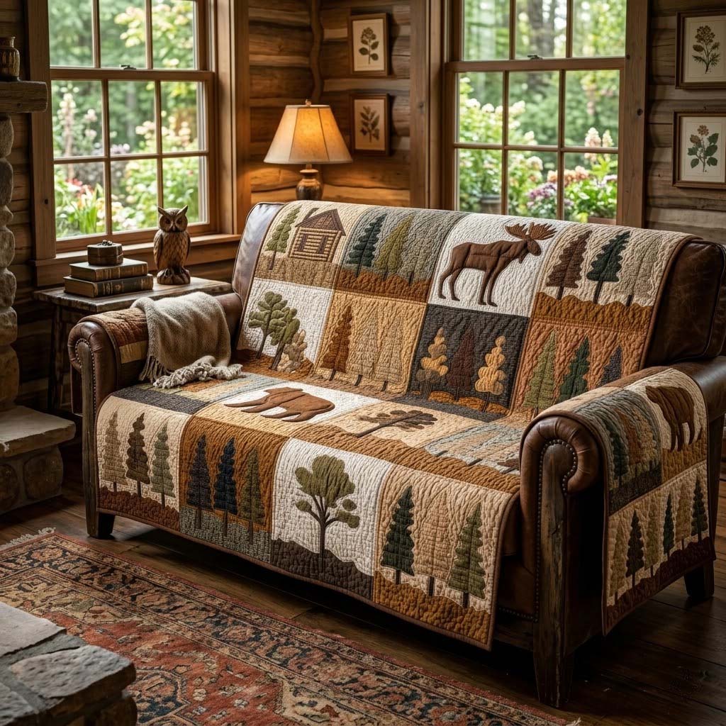 Mountain Wildlife Quilted Sofa Cover Room Decor Ideas Room Gift For Her - Tradiviet