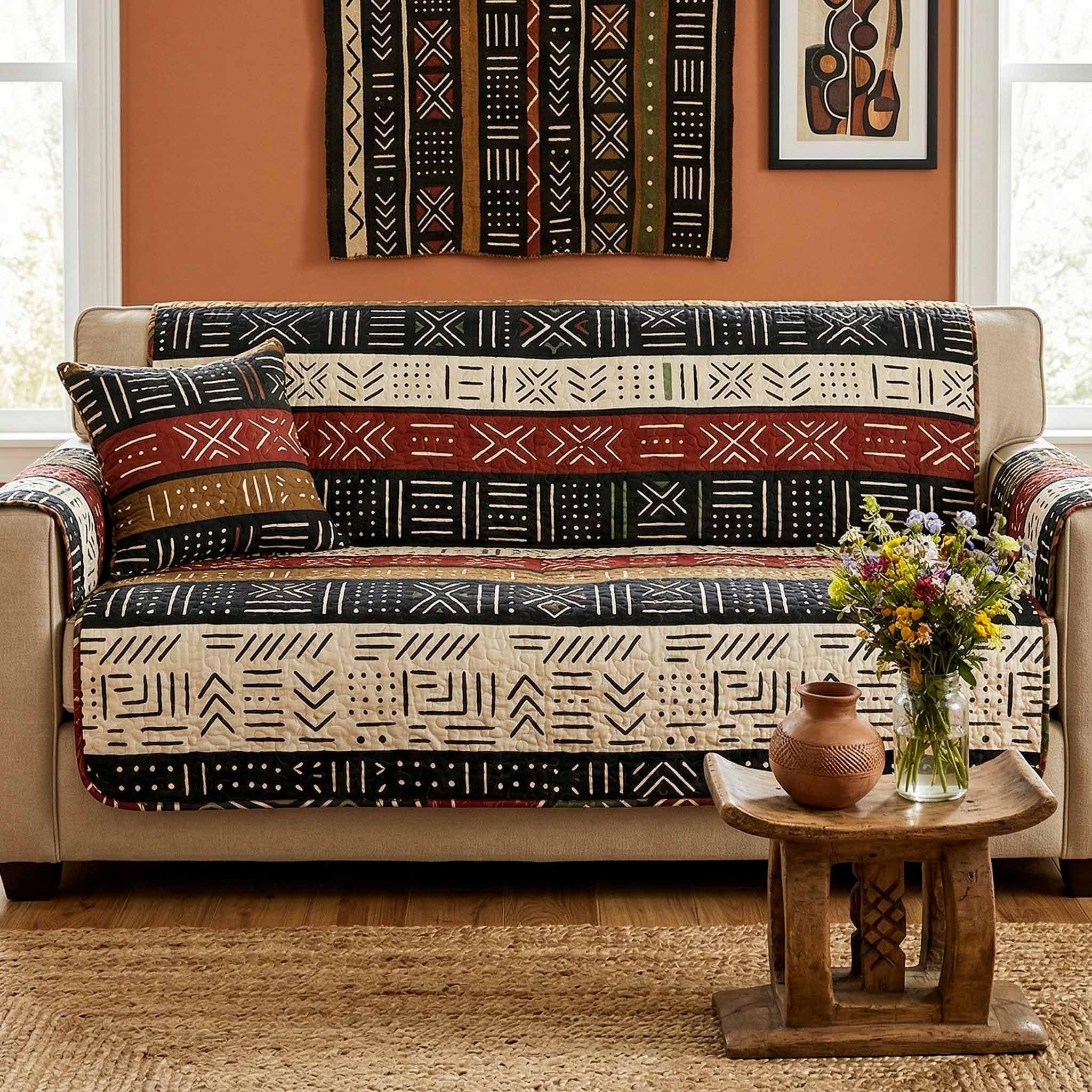 Mud Cloth Quilted Sofa Cover Trendy Home Style Gift For New Home - Tradiviet