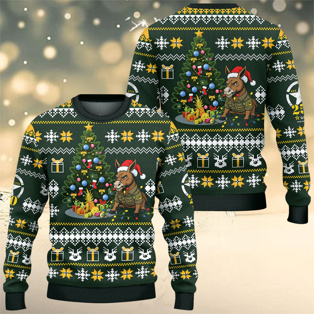 Mule US Army 250Th Anniversary Ugly Christmas Sweater Winter Apparel Army Retirement Gifts - Tradiviet - Image 2