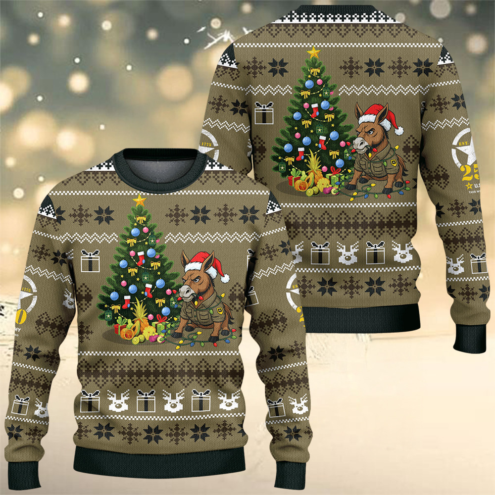 Mule US Army 250Th Anniversary Ugly Christmas Sweater Winter Apparel Army Retirement Gifts - Tradiviet - Image 3