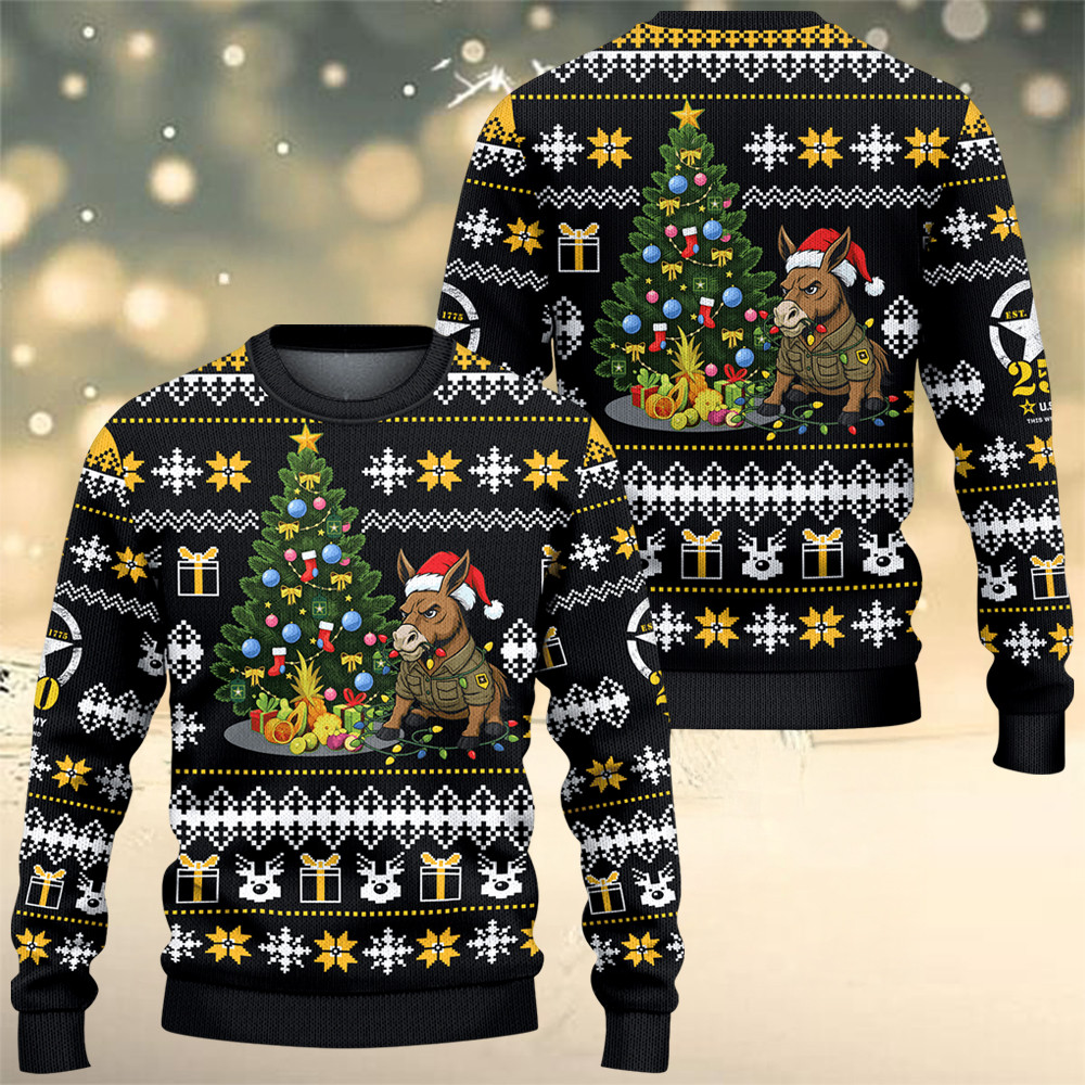 Mule US Army 250Th Anniversary Ugly Christmas Sweater Winter Apparel Army Retirement Gifts - Tradiviet
