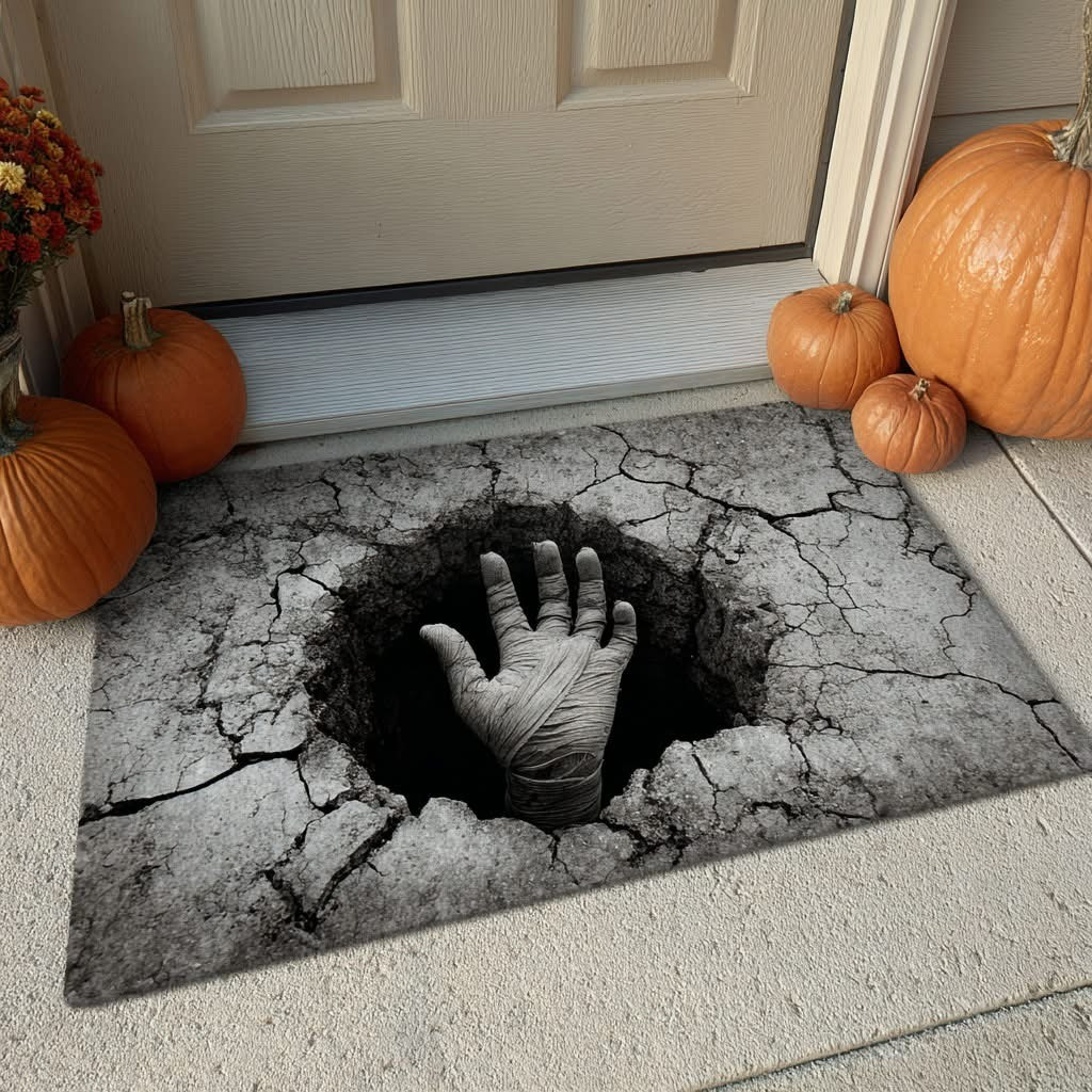 Mummy Grave Hand Halloween Doormat 3D Mummy Coffin Breakout Forsaken Reach Doormat Decor - Tradiviet