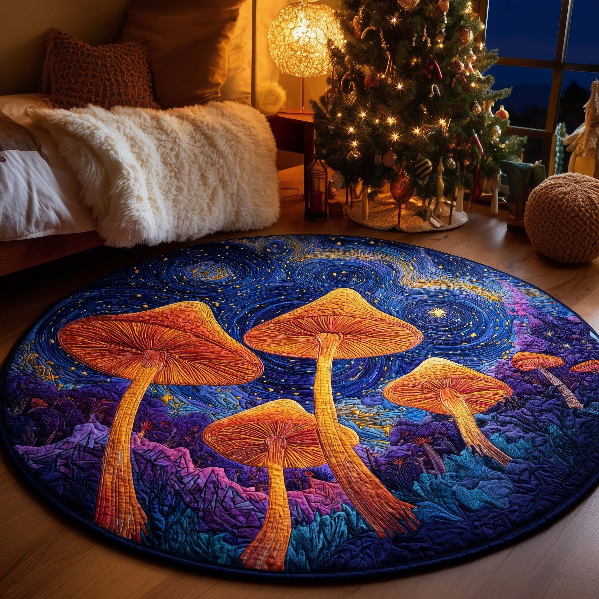 Mushroom Dreamscape Quilted Round Mat Living Room Decor Ideas Gifts For Mushroom Lovers - Tradiviet