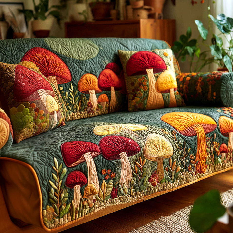Mushroom Meadow Quilted Sofa Cover Christmas Living Room Decor Ideas Best Christmas Gift Ideas - Tradiviet