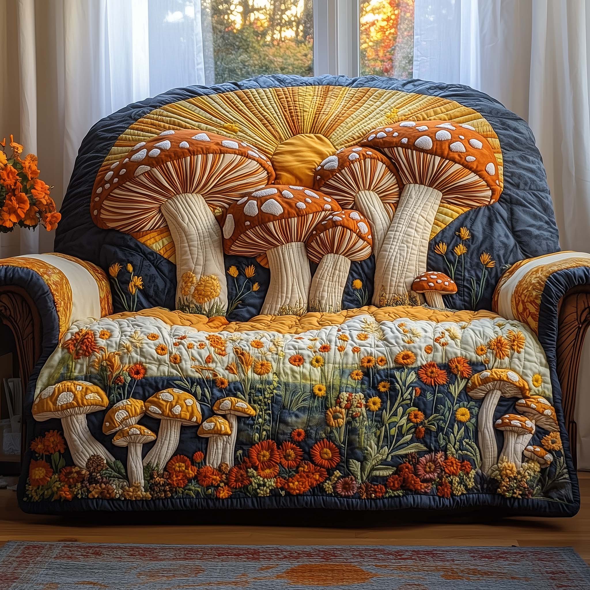 Mushroom Serenity Quilted Sofa Cover Forest Home Couch Cover Perfect Housewarming Gift Ideas - Tradiviet