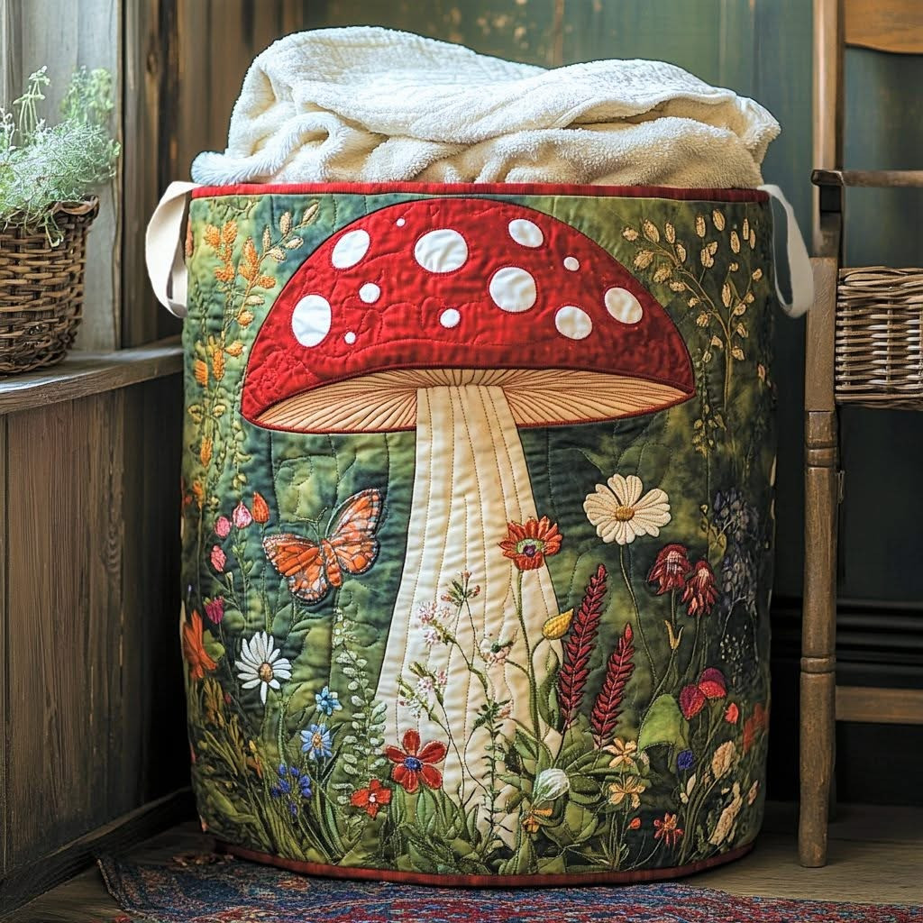 Mushroom Woodland Quilted Laundry Basket Laundry Room Decor Ideas Cute Mushroom Gifts - Tradiviet