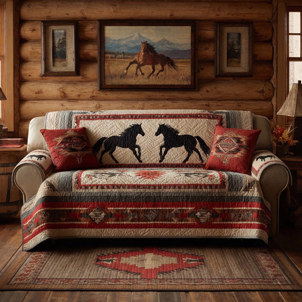 Mustang Mesa Quilted Sofa Cover Farmhouse Room Decor Home Gifts For Him - Tradiviet
