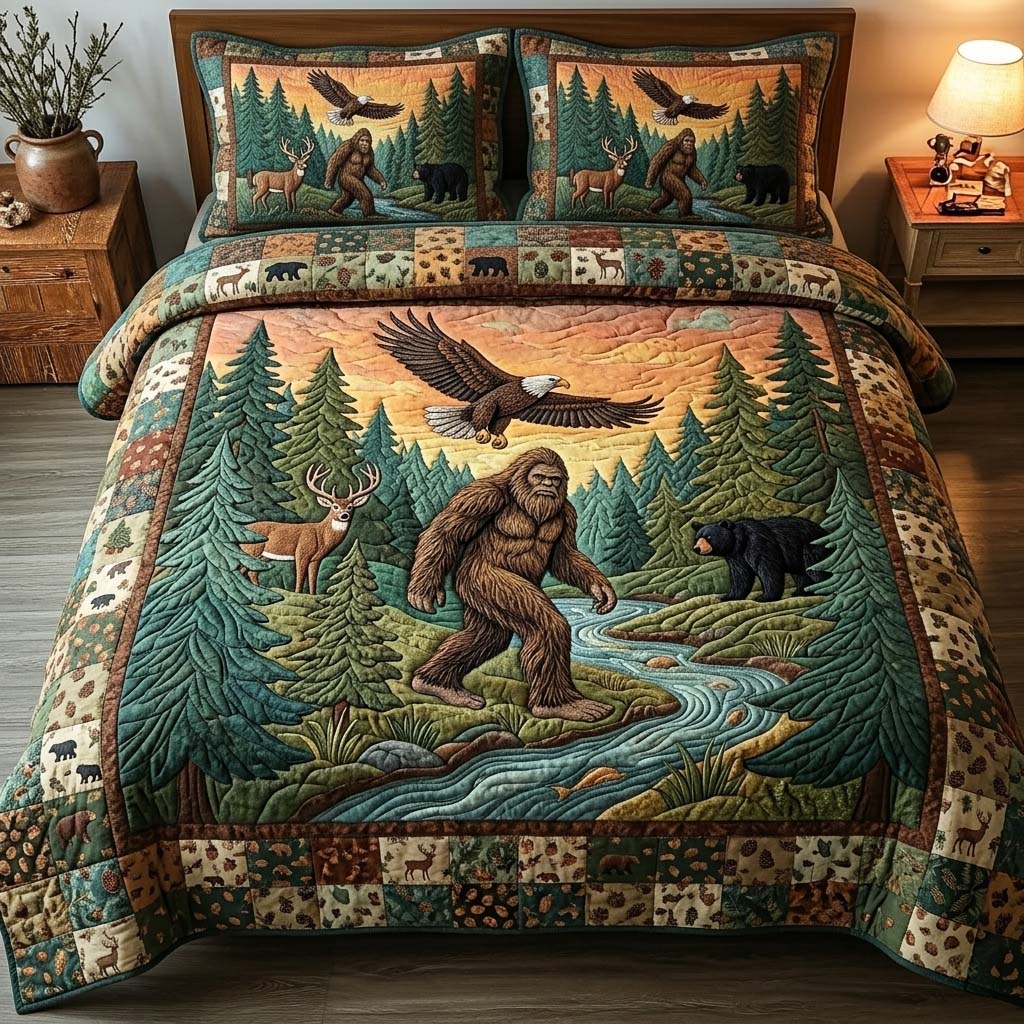 Mystic Bigfoot Quilted Bedding Set Mystic Bigfoot Forest Gift For Mystic Bigfoot - Tradiviet