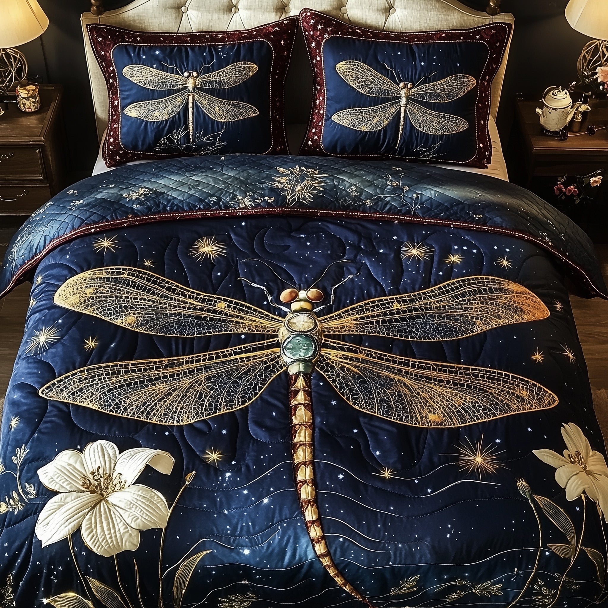 Mystic Dragonfly Quilted Bedding Set Mystic Dragonfly Look Gift For Mystic - Tradiviet